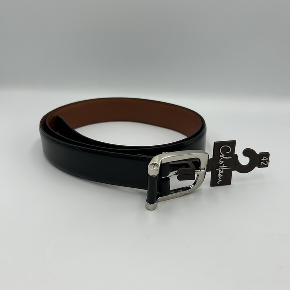 Cole Haan Mens Size 42 Black Stitch‎ Detail Leather Dress Casual Belt - Picture 1 of 5